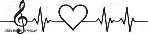 Vector Musical Heartbeat EKG Line with G Clef Silhouette
