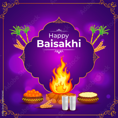 Vector illustration of Happy Baisakhi social media template