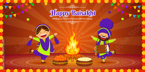 Vector illustration of Happy Baisakhi social media template