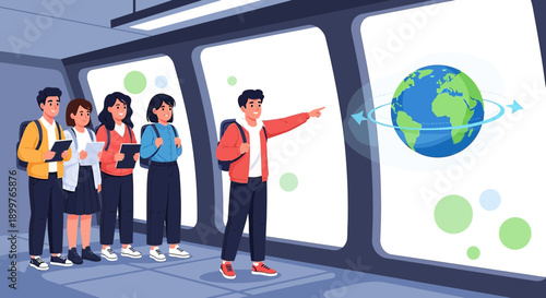 A group of students are on a educational excursion to understand the earth's rotation