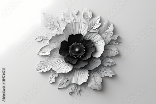 Elegant white daisy blossom vector illustration with floral petals on a black background for a minimalist spring nature design