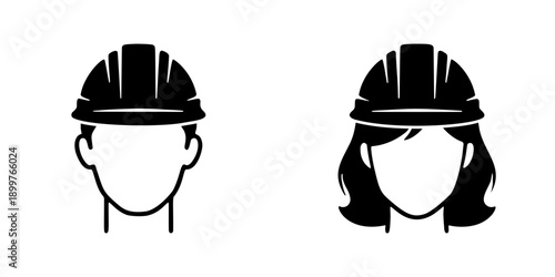 ヘルメットをかぶった男女のシルエットアイコン