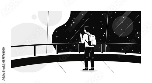A solitary figure gazing into a vast expanse of stars and celestial wonders exploration of the
