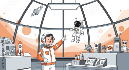 A young astronaut's dream come true: exploring space artifacts and possibilities in a futuristic