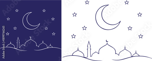 A serene night sky with crescent moons and scattered stars Vector