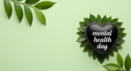 Mental health day awareness image with heart and leaves