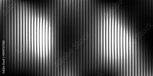 Reeded glass with black and white gradient. Ribbed glass background with refraction effect. Abstract vector background
