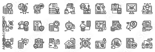 Data Protection Icon Collection Set. Clean Outline Style Icon Vector Illustration.