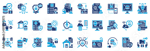 Data Protection Icon Collection Set. Glyph Color Style Icon Vector Illustration.