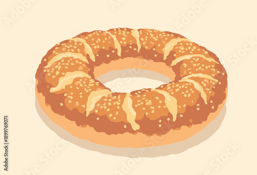 Turkish Simit sesame bagel ring Braided bread texture Street snack