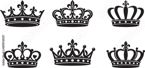 Collection of Vintage Royal Crown Icons and Heraldic Symbols