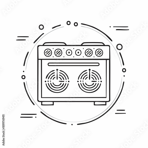 家庭用オーブンコンロアイコン キッチン据え置き型調理家電イラスト