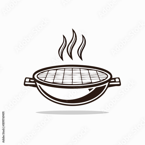 グリルパンフライパンアイコン 調理用キッチン用品のシンプルイラスト