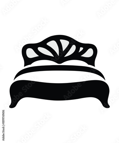 Modern Bedroom Bed Icon Silhouette Vector Design.