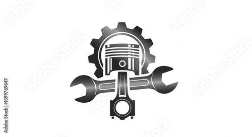 Automotive Piston Gear and Wrench Mechanical Icon.