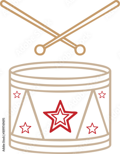 Toy Drum with Drumsticks Celebration Icon Illustration