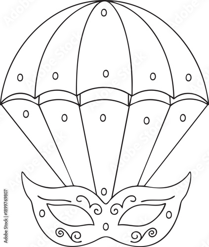 Carnival Mask with Parachute Line Art Illustration