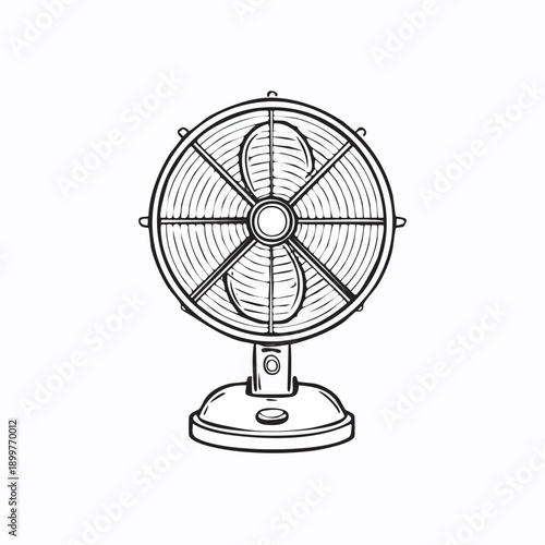 レトロ卓上ファンアイコン コンパクト扇風機のノスタルジック家電イラスト
