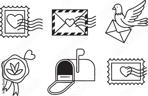 Mail icons postage stamps envelope letter dove mailbox sending receiving