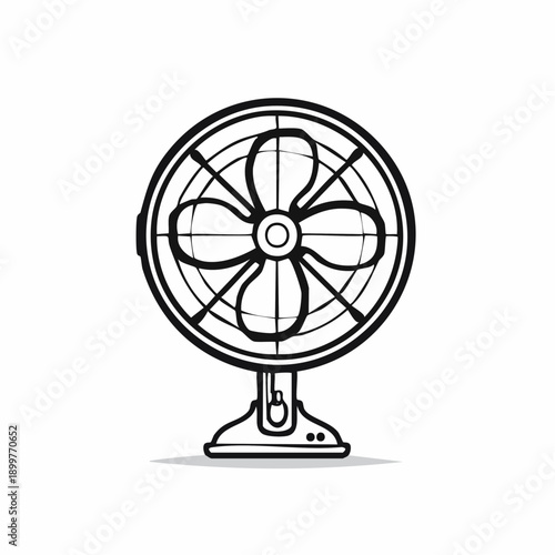 レトロデザインのスタンド扇風機アイコン 家庭用送風機のシンプル家電イラスト