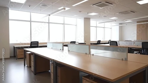 Modern Office Space with Cubicles and Workstations.