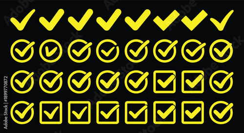 Checklist vector icon set, checkmarks, cross symbols, and clipboard designs vector style. Perfect for task management, to do lists, forms, and productivity related projects 