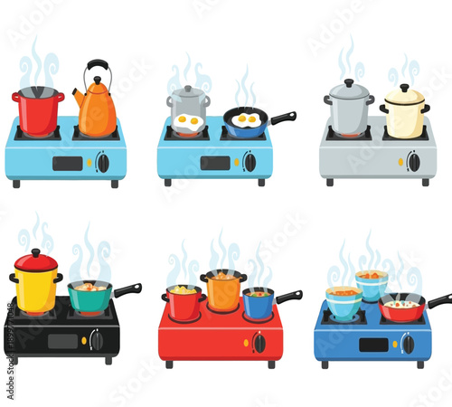 Toy kitchen stoves and pots for imaginative play