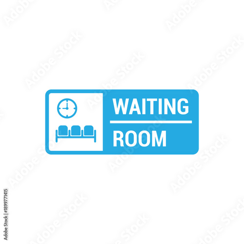 vector sign icon of clock and white chair indicating waiting room, minimalist design