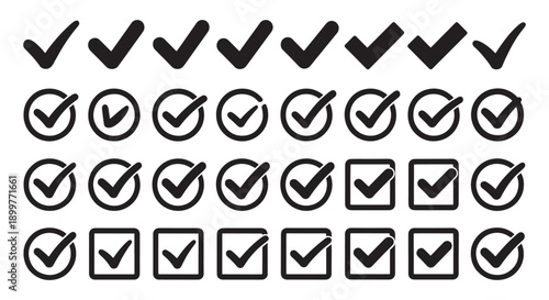 Checklist vector icon set, checkmarks, cross symbols, and clipboard designs vector style. Perfect for task management, to do lists, forms, and productivity related projects