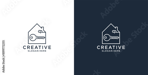 Minimalist House Logo Design with Line Style. Simple Real Estate Business Logo