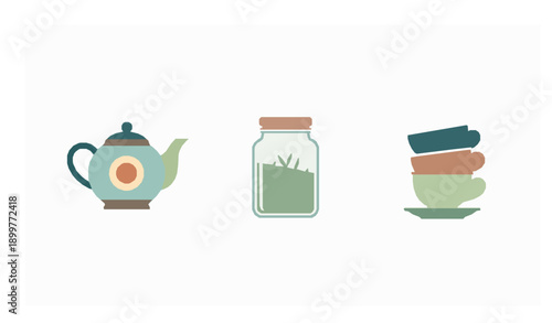 Tea shop banner set with teapots and teacups vector illustration