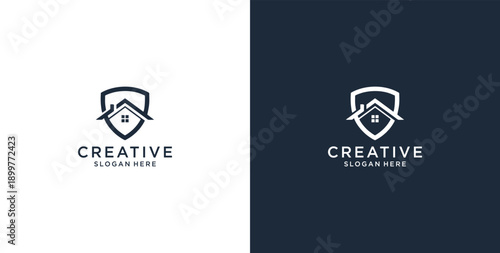 Minimalist House Logo Design with Line Style. Simple Real Estate Business Logo