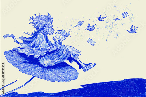 Whimsical Dreamer Reading on a Lotus