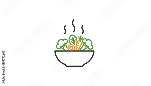 Vector illustration of steaming bowl of noodles with vegetables, for food or restaurant concept, Isolated on transparent background, png