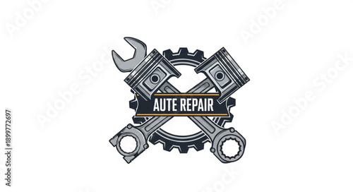 Automotive Repair Logo with Pistons and Wrench.