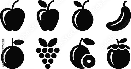 Fresh Harvest Fruit Silhouette Icon Set