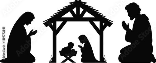 Traditional holy family stable silhouette.