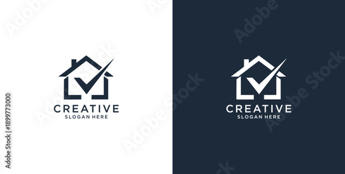 Minimalist House Logo Design with Line Style. Simple Real Estate Business Logo