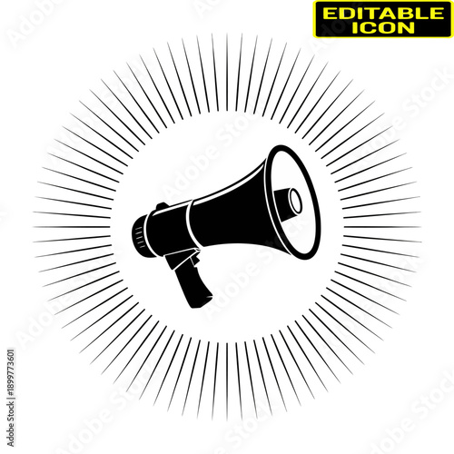 A vintage megaphone with sound waves radiating outwards in a circular pattern. Vector