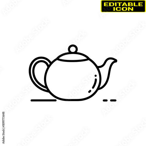 A delicate and elegant white teapot with a spout and handle, drawn in a simple line art style. Vector