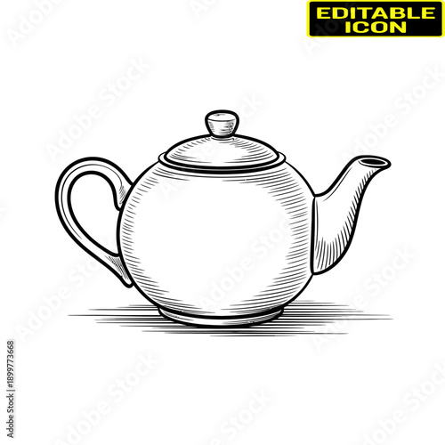A delicate and elegant white teapot with a spout and handle, drawn in a simple line art style. Vector