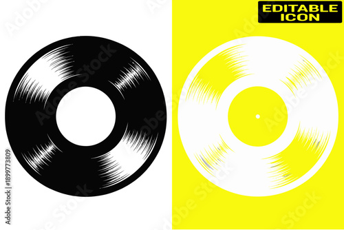 Close-up view of two vintage vinyl records with intricate label designs. Vector