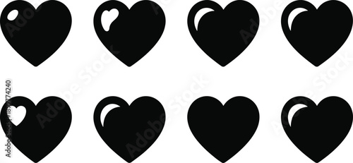 Glossy Black Heart Icon Set