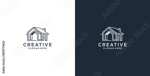 Minimalist House Logo Design with Line Style. Simple Real Estate Business Logo