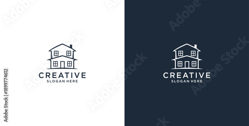 Minimalist House Logo Design with Line Style. Simple Real Estate Business Logo
