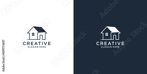 Minimalist House Logo Design with Line Style. Simple Real Estate Business Logo