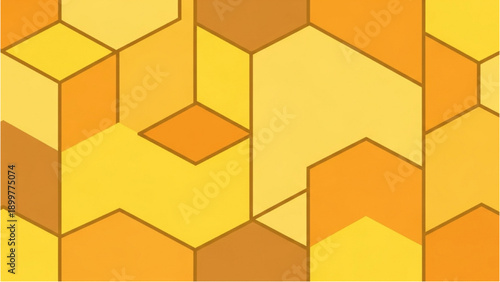 Geometric pattern of overlapping yellow and orange hexagons viewed from directly above in a graphic illustration