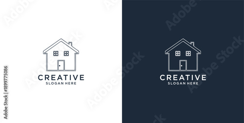 Minimalist House Logo Design with Line Style. Simple Real Estate Business Logo