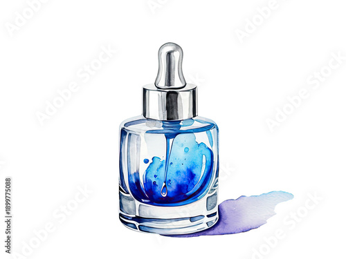 A clear blue substance sits on a white surface watercolor painting