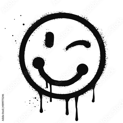 smiling face emoji character. Spray painted graffiti smile face in black over white. isolated on white background. vector illustration